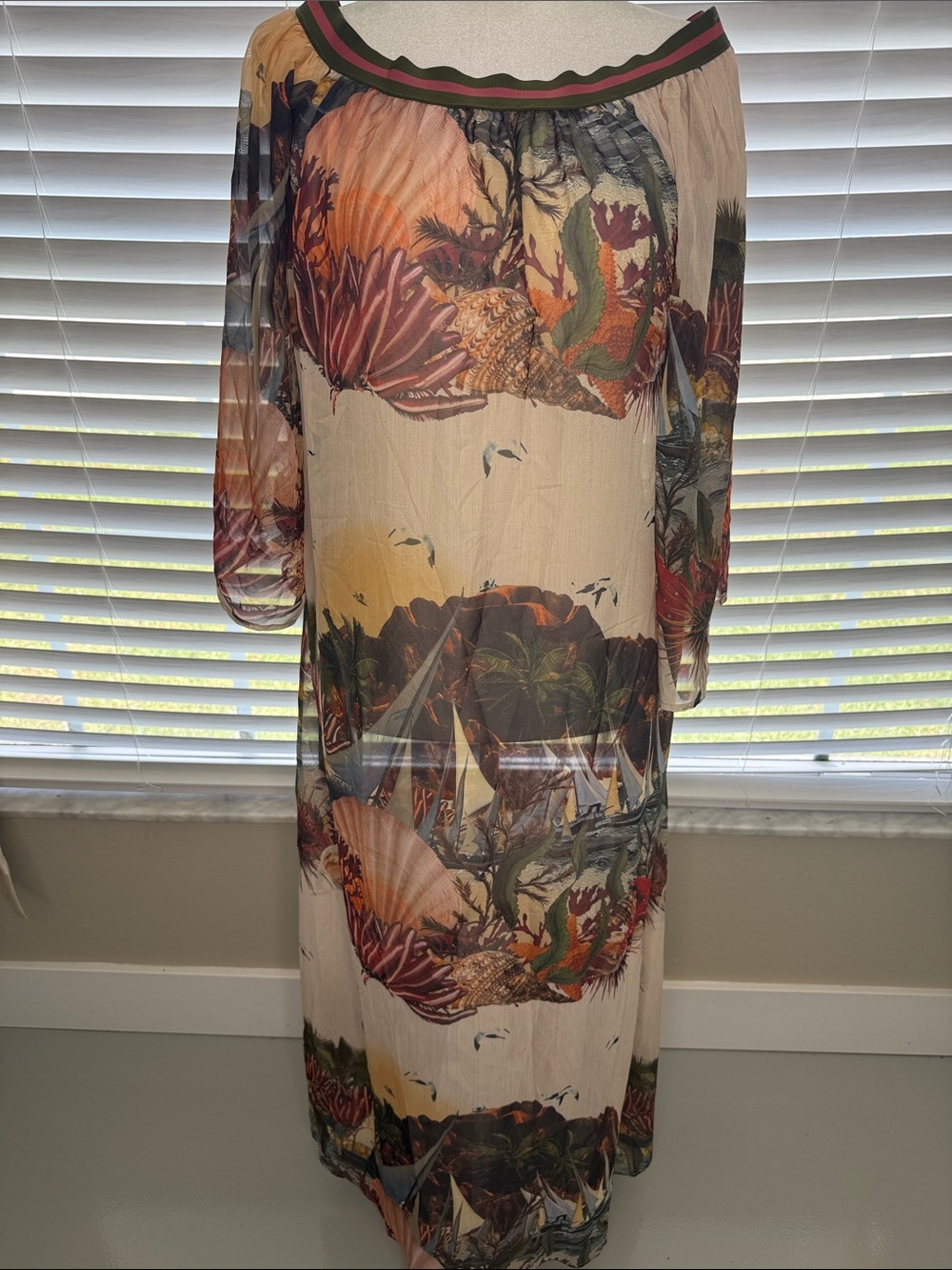 Off-Shoulder Floral Print Maxi Dress in Cream and Multicolor